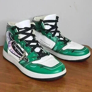 BospkoinD Men's Size 44 (US 10.5) GREEN & White Anime High Top Lace-Up Sneakers